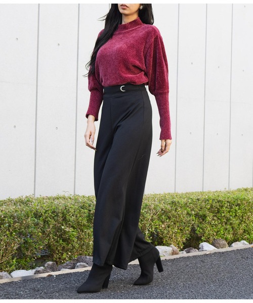 LATINA（ラティーナ）の「ロングカフスモールニットトップス（ニット/セーター・レディース・ワイン/パープル/ブラック・FREE）」の16枚目の写真