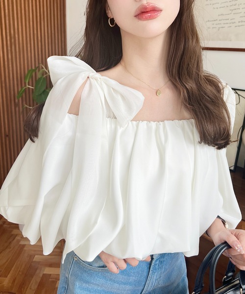 オブリ OBLI オーガンジービッグリボンブラウス ピンク 新品 オーガンジーリボンブラウス | ADELLY×AIRI KISAKI | ADELLY