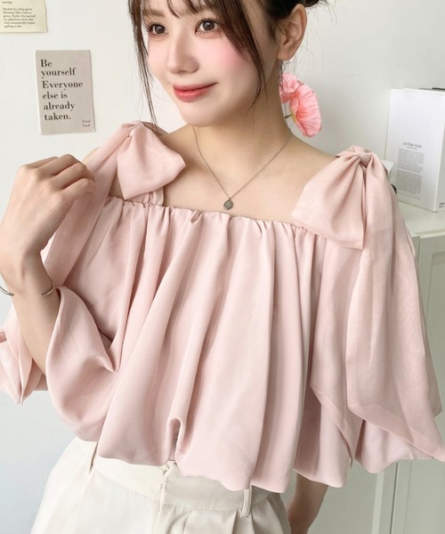オブリ OBLI オーガンジービッグリボンブラウス ピンク 新品 Drawer - OBLI オブリ オーガンジービッグリボンブラウス ピンク