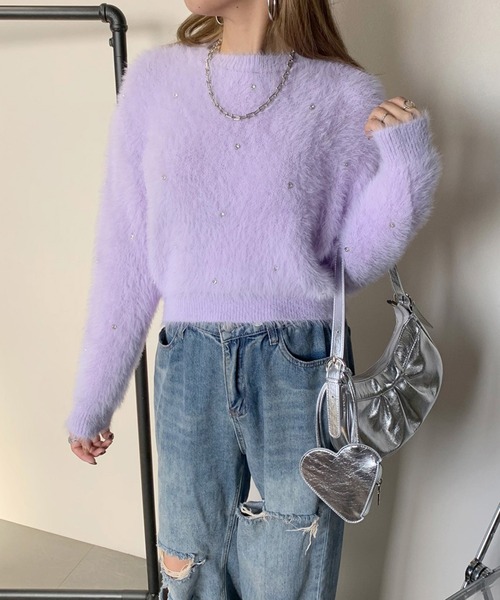 non-hedge（ノンヘッジ）の「シャギービジュプルオーバー（ニット/セーター・レディース・チャコールグレー/ラベンダー/オフホワイト/ベージュ・FREE）」の4枚目の写真
