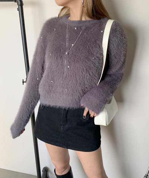non-hedge（ノンヘッジ）の「シャギービジュプルオーバー（ニット/セーター・レディース・チャコールグレー/ラベンダー/オフホワイト/ベージュ・FREE）」の3枚目の写真