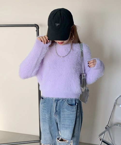 non-hedge（ノンヘッジ）の「シャギービジュプルオーバー（ニット/セーター・レディース・チャコールグレー/ラベンダー/オフホワイト/ベージュ・FREE）」の6枚目の写真