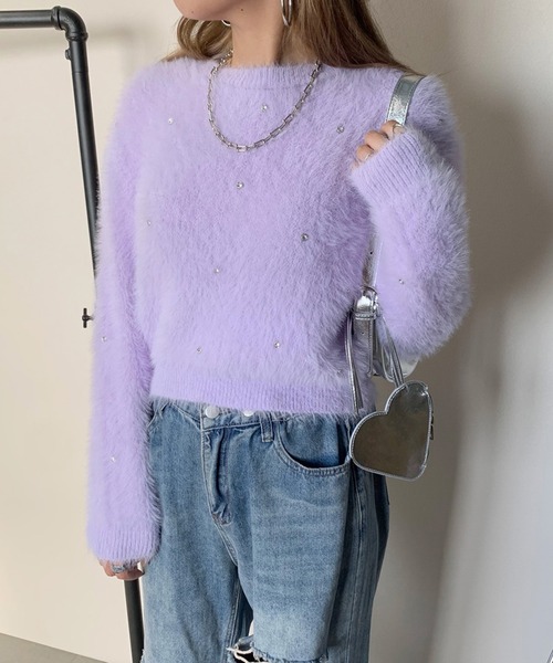 non-hedge（ノンヘッジ）の「シャギービジュプルオーバー（ニット/セーター・レディース・チャコールグレー/ラベンダー/オフホワイト/ベージュ・FREE）」の7枚目の写真