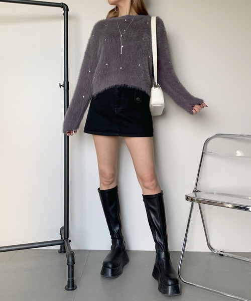 non-hedge（ノンヘッジ）の「シャギービジュプルオーバー（ニット/セーター・レディース・チャコールグレー/ラベンダー/オフホワイト/ベージュ・FREE）」の10枚目の写真