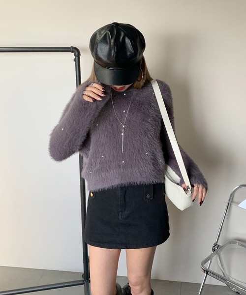 non-hedge（ノンヘッジ）の「シャギービジュプルオーバー（ニット/セーター・レディース・チャコールグレー/ラベンダー/オフホワイト/ベージュ・FREE）」の11枚目の写真