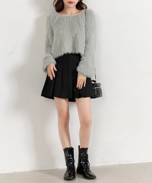 ニット 長袖 短丈 モヘア シャギー クロップド丈 RASW レディース RASW ニット 長袖 短丈 モヘア シャギー クロップド丈