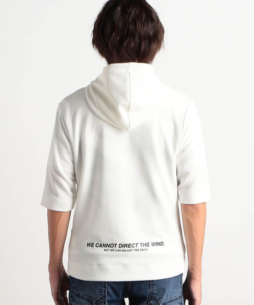 HIDEAWAYS NICOLE（ハイダウェイニコル）の「梨地フルZIP5分袖フードパーカ（パーカー・メンズ・ブラック/オフホワイト/ピンク・MEDIUM/LARGE/X-LARGE）」の5枚目の写真