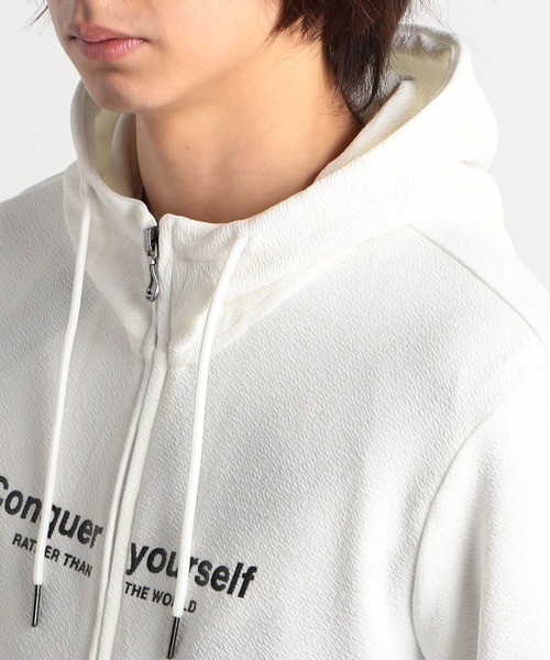 HIDEAWAYS NICOLE（ハイダウェイニコル）の「梨地フルZIP5分袖フードパーカ（パーカー・メンズ・ブラック/オフホワイト/ピンク・MEDIUM/LARGE/X-LARGE）」の7枚目の写真