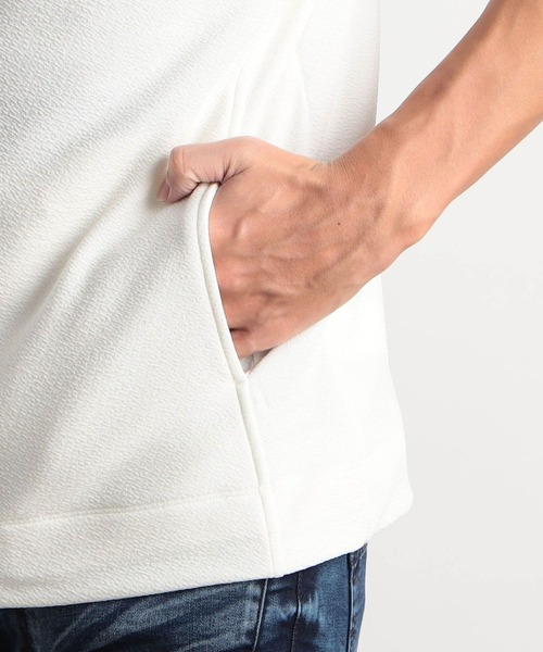 HIDEAWAYS NICOLE（ハイダウェイニコル）の「梨地フルZIP5分袖フードパーカ（パーカー・メンズ・ブラック/オフホワイト/ピンク・MEDIUM/LARGE/X-LARGE）」の9枚目の写真