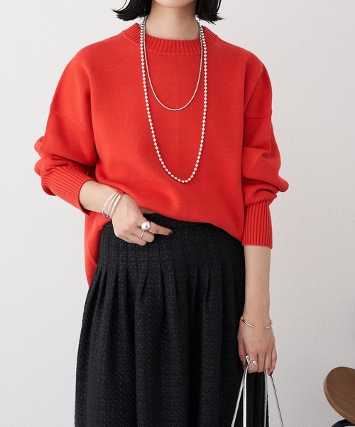 SHENERY（シーナリー）の「スウェットライクニットプルオーバー（ニット/セーター・レディース・ブラック/オフホワイト/オレンジ/ミント・FREE）」の4枚目の写真