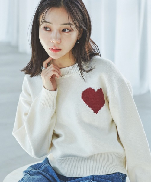 VIS（ビス）の「【洗える】ハートモチーフニット（ニット/セーター