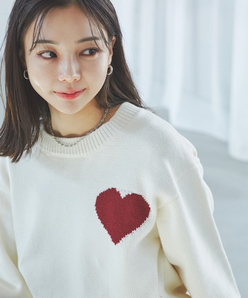 VIS(ビス)の「【洗える】ハートモチーフニット(ニット/セーター・レディース・ライトグレー/キナリ/ネイビー・FREE)」の16枚目の写真