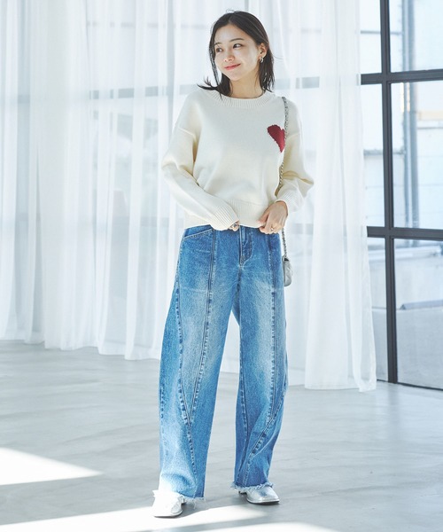 VIS(ビス)の「【洗える】ハートモチーフニット(ニット/セーター・レディース・ライトグレー/キナリ/ネイビー・FREE)」の18枚目の写真