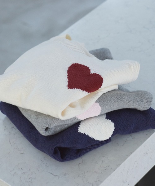 VIS(ビス)の「【洗える】ハートモチーフニット(ニット/セーター・レディース・ライトグレー/キナリ/ネイビー・FREE)」の12枚目の写真