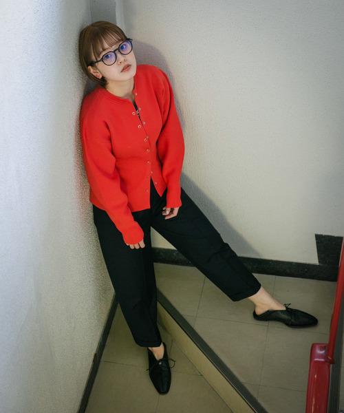 KBF（ケイビーエフ）の「リングドットボタンニットカーディガン（カーディガン/ボレロ・レディース・レッド系その他/ライトベージュ/イエロー系その他・ONE）」の10枚目の写真