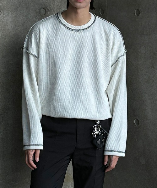 ASCLO（エジュクロ）の「ASCLO  Stitch Range Overfit Knit T（Tシャツ/カットソー・メンズ・ホワイト/ブラック・FREE）」の10枚目の写真