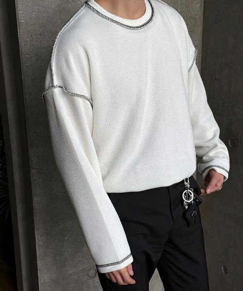 ASCLO（エジュクロ）の「ASCLO  Stitch Range Overfit Knit T（Tシャツ/カットソー・メンズ・ホワイト/ブラック・FREE）」の11枚目の写真