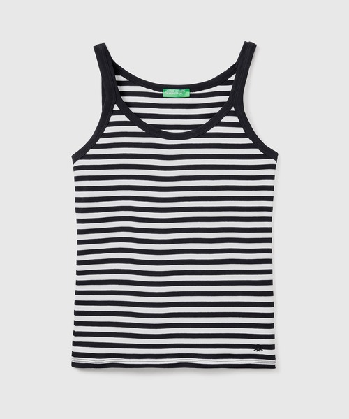 BENETTON (UNITED COLORS OF BENETTON)（ベネトンユナイテッドカラーズオブベネトン）の「ブランドロゴ刺繍入り先染めボーダーキャミソール（キャミソール・レディース・ブラック・SMALL/MEDIUM/X-SMALL/XX-SMALL）」の4枚目の写真