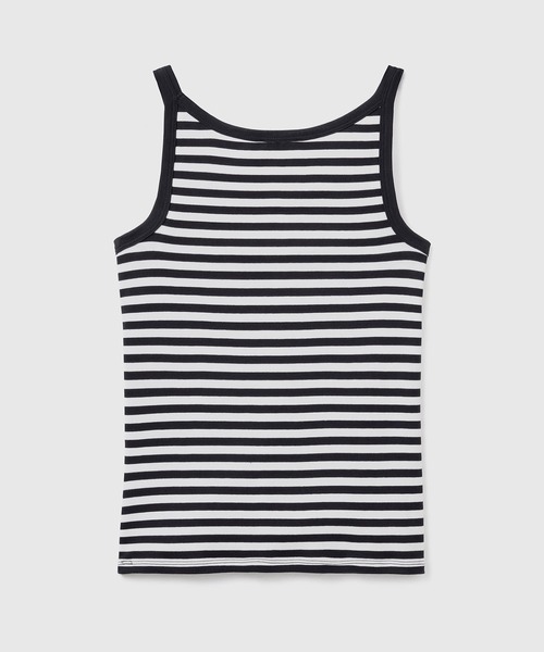 BENETTON (UNITED COLORS OF BENETTON)（ベネトンユナイテッドカラーズオブベネトン）の「ブランドロゴ刺繍入り先染めボーダーキャミソール（キャミソール・レディース・ブラック・SMALL/MEDIUM/X-SMALL/XX-SMALL）」の5枚目の写真