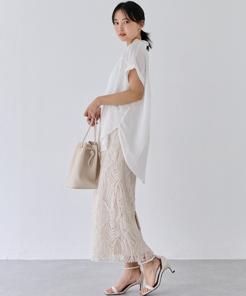 LAVEANGE（ラビアンジェ）の「チュールレースナロースカート（スカート・レディース・ブラック/オフホワイト・LL/M/4L/3L）」の10枚目の写真