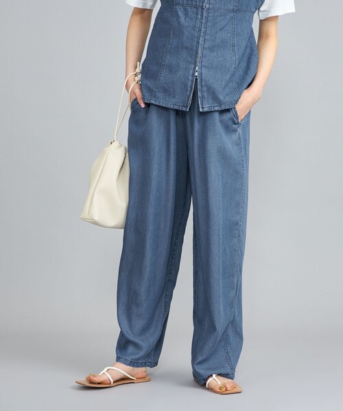 coen（コーエン）の「ライトデニムシャーリングワイドパンツ（デニムパンツ・レディース・コバルトブルー/ライトブルー・M/L）」の3枚目の写真