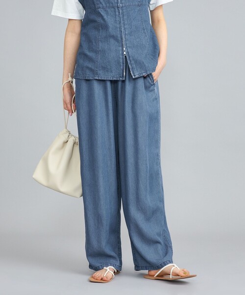 coen（コーエン）の「ライトデニムシャーリングワイドパンツ（デニムパンツ・レディース・コバルトブルー/ライトブルー・M/L）」の4枚目の写真