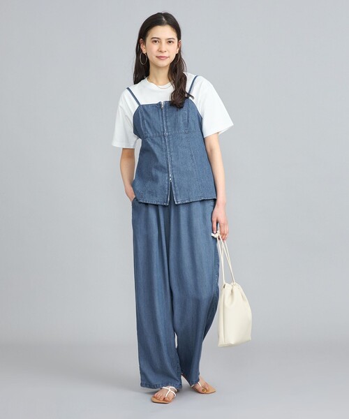 coen（コーエン）の「ライトデニムシャーリングワイドパンツ（デニムパンツ・レディース・コバルトブルー/ライトブルー・M/L）」の6枚目の写真