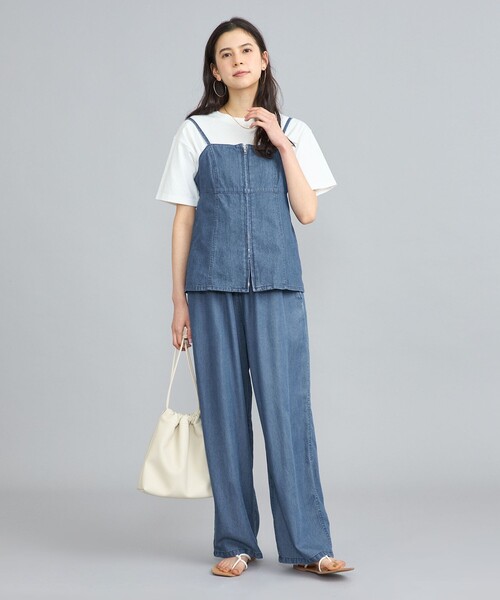coen（コーエン）の「ライトデニムシャーリングワイドパンツ（デニムパンツ・レディース・コバルトブルー/ライトブルー・M/L）」の7枚目の写真