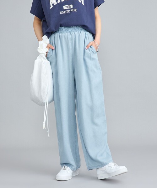 coen（コーエン）の「ライトデニムシャーリングワイドパンツ（デニムパンツ・レディース・コバルトブルー/ライトブルー・M/L）」の8枚目の写真