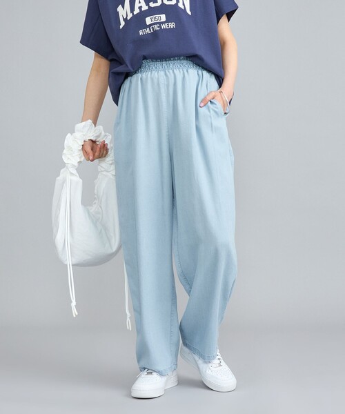 coen（コーエン）の「ライトデニムシャーリングワイドパンツ（デニムパンツ・レディース・コバルトブルー/ライトブルー・M/L）」の9枚目の写真