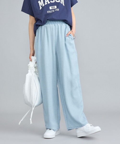 coen（コーエン）の「ライトデニムシャーリングワイドパンツ（デニムパンツ・レディース・コバルトブルー/ライトブルー・M/L）」の10枚目の写真