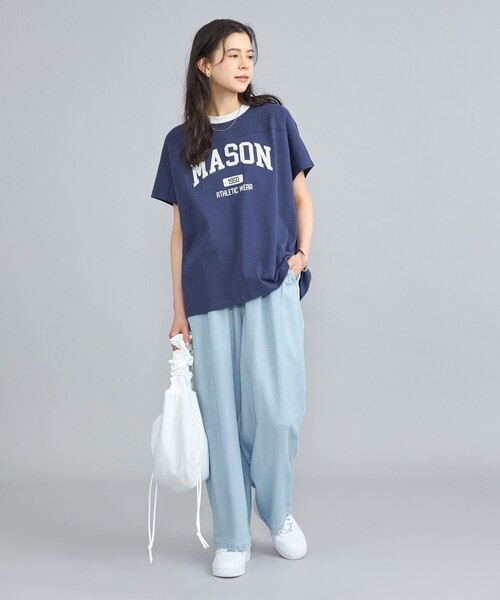 coen（コーエン）の「ライトデニムシャーリングワイドパンツ（デニムパンツ・レディース・コバルトブルー/ライトブルー・M/L）」の12枚目の写真