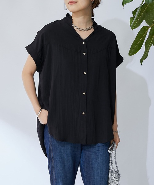 un dix cors(アンディコール)の「フリル襟フレンチスリーブブラウス(シャツ/ブラウス・レディース・ピンク/イエロー/ブラック/オフホワイト・FREE)」の3枚目の写真