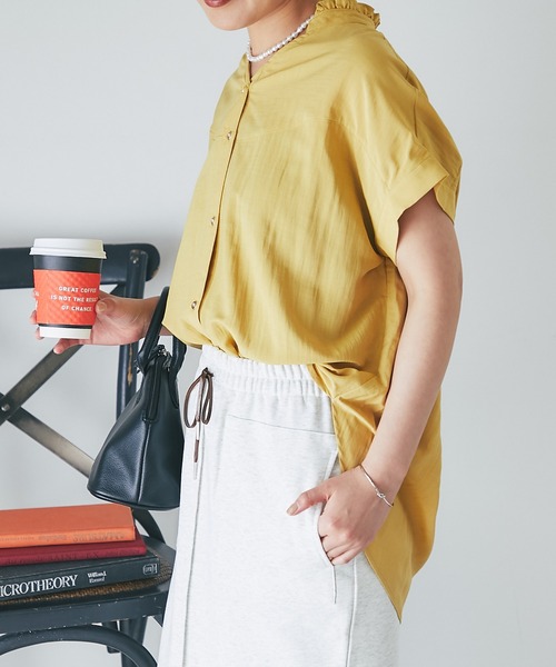 un dix cors(アンディコール)の「フリル襟フレンチスリーブブラウス(シャツ/ブラウス・レディース・ピンク/イエロー/ブラック/オフホワイト・FREE)」の8枚目の写真