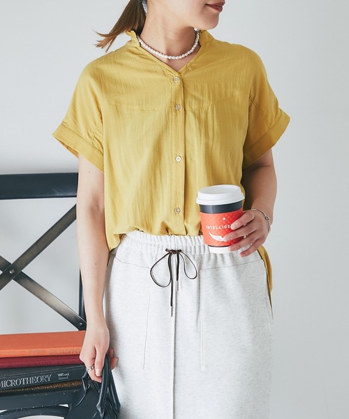 un dix cors(アンディコール)の「フリル襟フレンチスリーブブラウス(シャツ/ブラウス・レディース・ピンク/イエロー/ブラック/オフホワイト・FREE)」の10枚目の写真