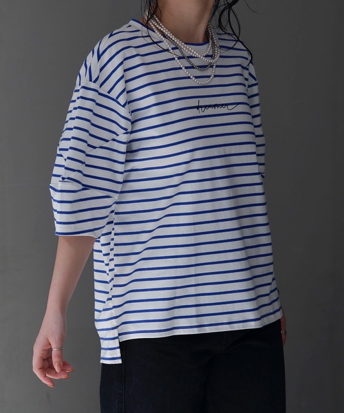 セール】ボーダーロゴプリントTシャツ（Tシャツ/カットソー