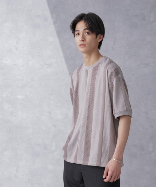 NANO universe(ナノユニバース)の「ストライプジャガードTシャツ 半袖(Tシャツ/カットソー・メンズ・スミクロ/ターコイズブルー/ホワイト/グレー系その他4・S/L/M)」の19枚目の写真