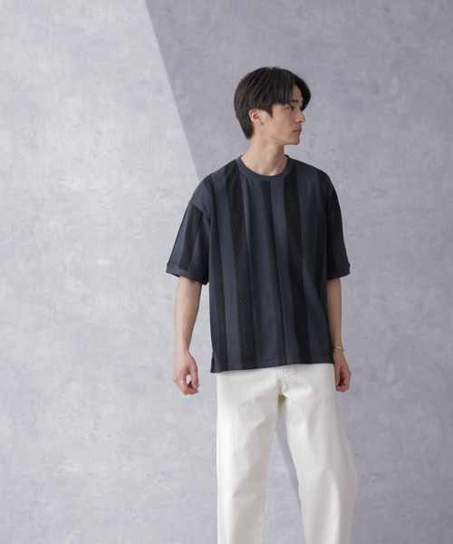 NANO universe(ナノユニバース)の「ストライプジャガードTシャツ 半袖(Tシャツ/カットソー・メンズ・スミクロ/ターコイズブルー/ホワイト/グレー系その他4・S/L/M)」の11枚目の写真