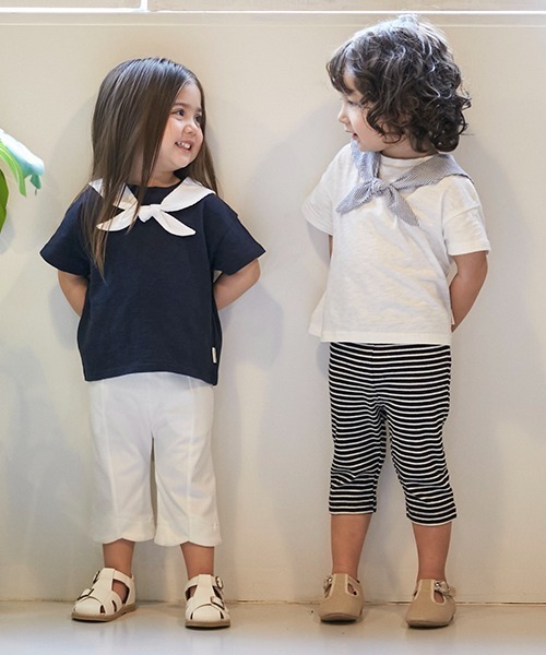 petit main（プティマイン）の「【接触冷感】セーラーTシャツ（Tシャツ/カットソー・キッズ・オフホワイト/ネイビー・80ｃｍ/130cm/120cm/110cm/100cm/90cm）」の3枚目の写真