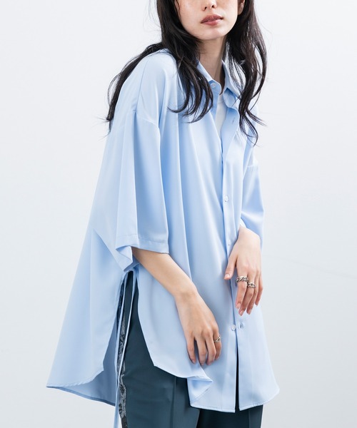 JUNRED(ジュンレッド)の「【 UNISEX 】スリットコードハーフスリーブシャツ(シャツ/ブラウス・メンズ・ホワイト/ブラック/サックスブルー・M/L/S)」の7枚目の写真