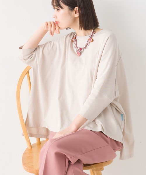 OMNES(オムネス)の「冷感シルクタッチドルマンスリーブ6分袖プルオーバー(Tシャツ/カットソー・レディース・ブラック/ベージュ/ホワイト/ピンク/ブラウン・FREE)」の4枚目の写真