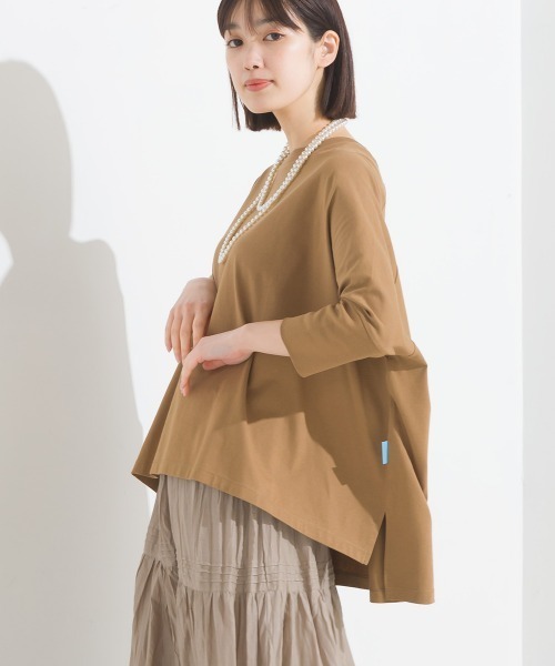 OMNES(オムネス)の「冷感シルクタッチドルマンスリーブ6分袖プルオーバー(Tシャツ/カットソー・レディース・ブラック/ベージュ/ホワイト/ピンク/ブラウン・FREE)」の1枚目の写真