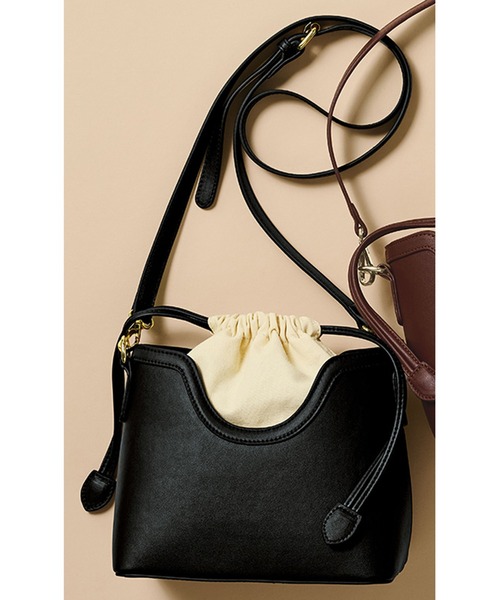 RANAN（ラナン）の「巾着切替デザインショルダーバッグ（ハンドバッグ・レディース・ブラック系その他/ブラウン系その他・FREE）」の2枚目の写真