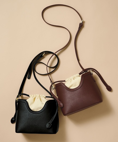 RANAN（ラナン）の「巾着切替デザインショルダーバッグ（ハンドバッグ・レディース・ブラック系その他/ブラウン系その他・FREE）」の3枚目の写真