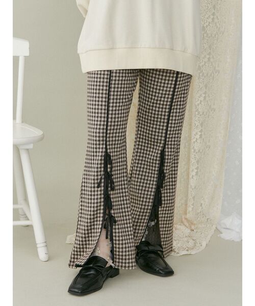 【セール】チェックスリットリボンカットパンツ（スラックス）｜merry jenny（メリージェニー）
