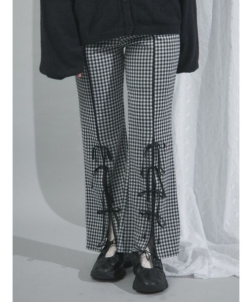 【セール】チェックスリットリボンカットパンツ（スラックス）｜merry jenny（メリージェニー）