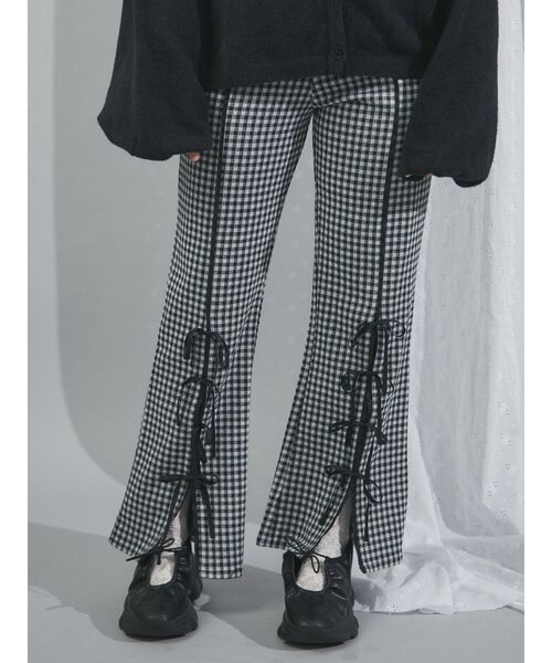 【セール】チェックスリットリボンカットパンツ（スラックス）｜merry jenny（メリージェニー）