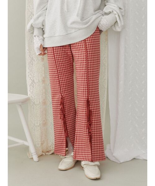 【セール】チェックスリットリボンカットパンツ（スラックス）｜merry jenny（メリージェニー）