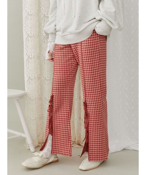 【セール】チェックスリットリボンカットパンツ（スラックス）｜merry jenny（メリージェニー）