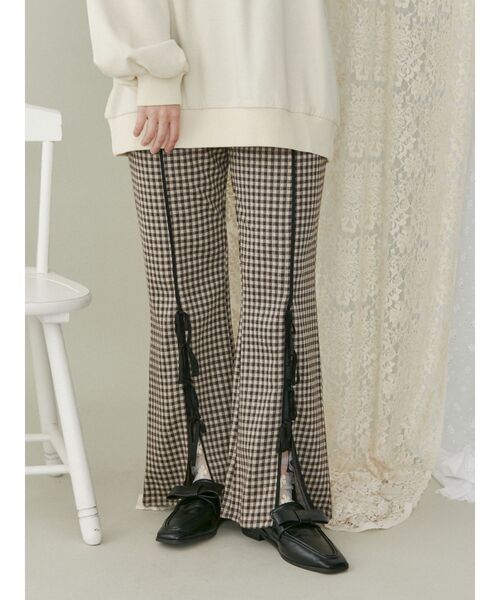 【セール】チェックスリットリボンカットパンツ（スラックス）｜merry jenny（メリージェニー）